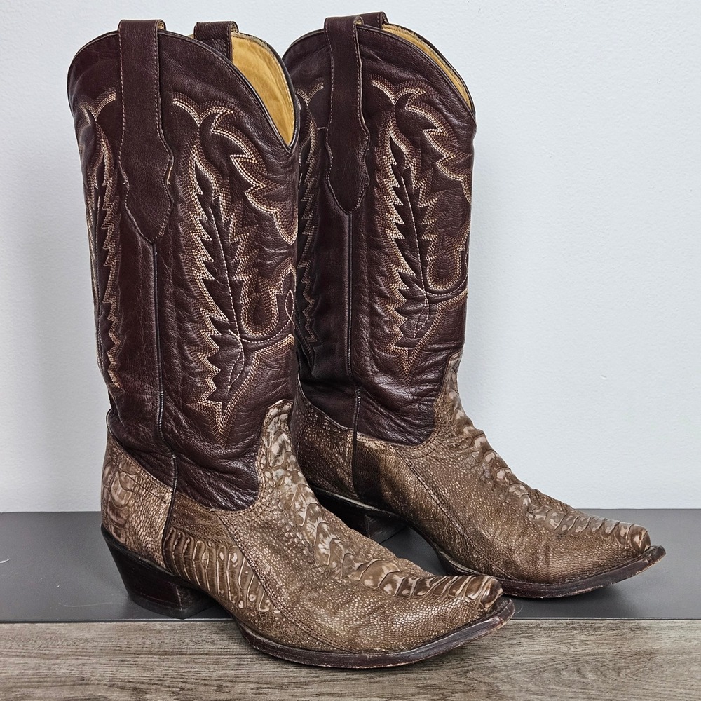 Los Altos Western Boots Womens Sz 11.5 Genuine Ostrich Leg Leather Cowgirl Brown